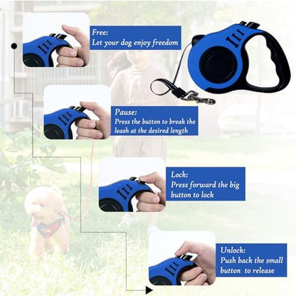 Retractable Dog Leash, 16 FT Dog Leash for Small Medium Dogs up to 33lbs, Pet Tape with Anti Slip Handle and Lock Nylon, 1 Silicone Dog Bowl, 1 Dispenser, 2 Waste Bag - Image 4