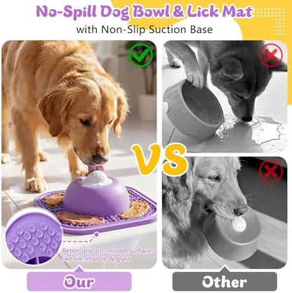 Slow Feeder Dog Bowls & Lick Mat for Liquid and Thick Treat, Anti-Slip Dog Lick Bowl with Interactive Rolling Ball, 5/6 Cup Pup Licking Toy for Large Medium Small Dogs and Cats-Large Purple - Image 5