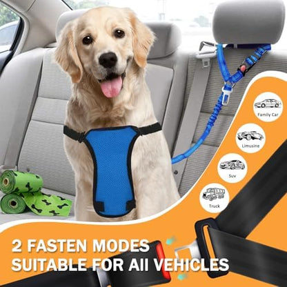 4 Piece Set Vehicle Harnesses, 2 in1 Dog Belts for Cars, Pet Harnesses Headrest Restraint Clip Adjustable Dog Car Harness Belt with Anti-Shock Elastic Bungee Buffer for All Vehicles - Image 2