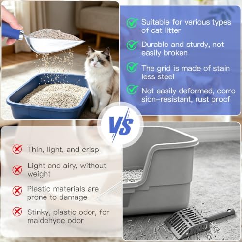 Cat Litter Scoop - Metal Cat Litter Scoop - Stainless Steel Scoop for Cats - Sturdy Metal Mesh - Rubber Handle - Easy to Clean, Suitable for Cat Litter Boxes (Blue) - Image 5