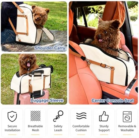 Center Console Pet Carrier for Small Dogs & Cats, Dog Car Seat with Foldable Top Window and Non-Slip Safety Straps, Travel Backpack - Image 5