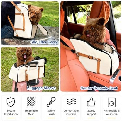 Center Console Pet Carrier for Small Dogs & Cats, Dog Car Seat with Foldable Top Window and Non-Slip Safety Straps, Travel Backpack - Image 5