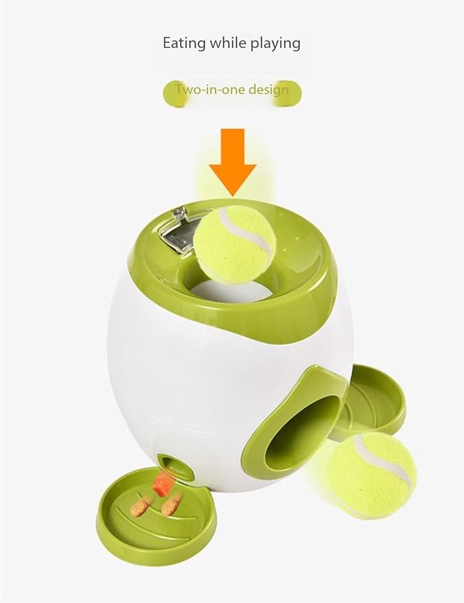 Interactive Dog Fetch Toy with Tennis Ball Launcher, Automatic Treat Dispenser, Green and White (Green)