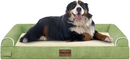 Large Dog Bed Orthopedic Washable: Jumbo Dog Bed Bolster Extra Large Dogs Egg Crate Foam Sofa Couch Waterproof Removable Cover - Grass Green