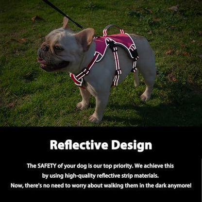 Huntboo Escape Proof Dog Harness, Dachshund Harness, Reflective Dog Harness with Handle, Durable,Adjustable Vest for Small Medium Large Dogs Walking, Training, and Running Gear (Rose red,S) - Image 3