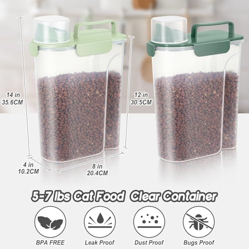 LEAWALK 5-7lbs Dog Cat Storage Container Portable with Upgraded Large Spout and Cup, Plastic Pet Food Dispenser for Small Animal Kibble, Bird Seed,Oatmeal, Rice,Flour, Brown Sugart-Green 2pack - Image 2