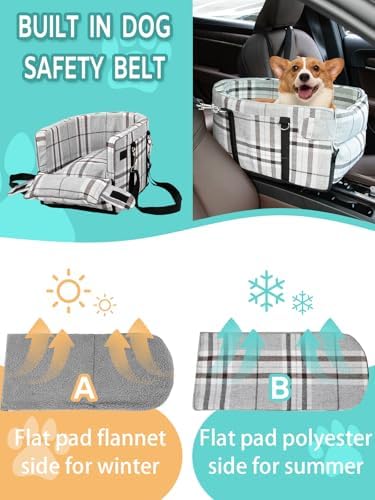 Prpeko Small Dog Car Seat, Portable Dog Seat with Soft Washable Cushion,Center Console Dog Car Seat for Small Dogs Up to 13lbs(Grid Grey) - Image 5