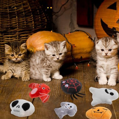 6pcs Halloween Catnip Toy，Indoor Pumpkin Ghost Shaped Cat Toy Plush Interactive Chew Bite Toys for Cat Kitten Indoor Festive Holiday Cat Lover Gift - Image 4