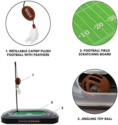 Pets First Cat Scratcher NFL Chicago Bears Football Field CAT Scratcher Toy with Catnip Filled Plush Football Toy & Feather Cat Toy Hanging & Jingle Bell Interactive Ball Cat Chasing 5-in-1 Kitty Toy - Image 5