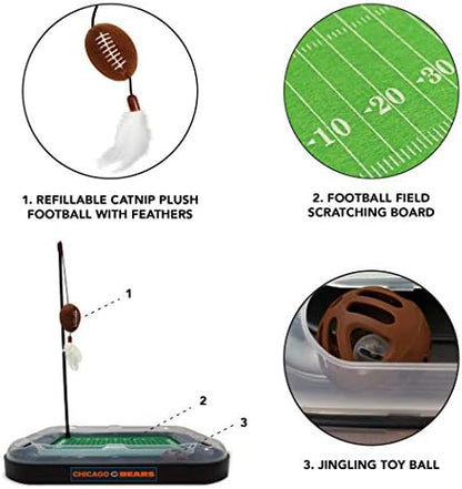 Pets First Cat Scratcher NFL Chicago Bears Football Field CAT Scratcher Toy with Catnip Filled Plush Football Toy & Feather Cat Toy Hanging & Jingle Bell Interactive Ball Cat Chasing 5-in-1 Kitty Toy - Image 5