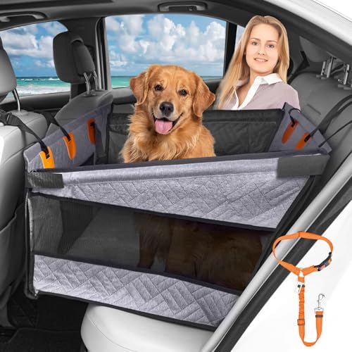 Dog Car Seat for Large Medium Dogs, Hard Bottom Back Seat Extender for Dogs with Soft Removable Blanket, Non-Slip Dog Car Hammock Turn into Soft Pet Travel Bed,Pet Seat for Car SUV Truck(Grey) by XUYEDOGLSH