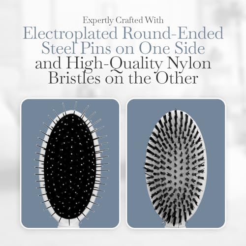 Fuller Brush 2-in-1 Double-Sided Pet Brush - Electroplated Round-Ended Steel Pins Positioned Into a Flexible Cushion on One Side & Nylon Bristles - Remove Shedding - Tool For Grooming Dogs & Cats - Image 3