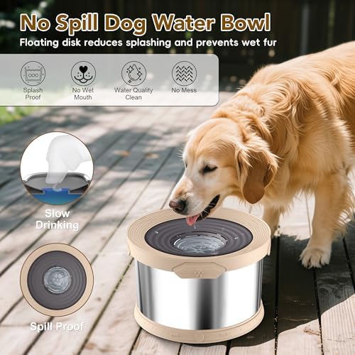 UPSKY 12L Dog Water Bowl No Spill Stainless Steel for Slow Drinking Beige - Image 3