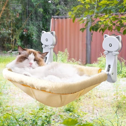 JUNSPOW Cat Window Perch Cordless, Foldable & Stable Cat Beds- Breathable Cat Window Hammock for Overlooking, Sunbathing and Climbing - Maximum Hold Up to 40lb(Cream) by JUNSPOW