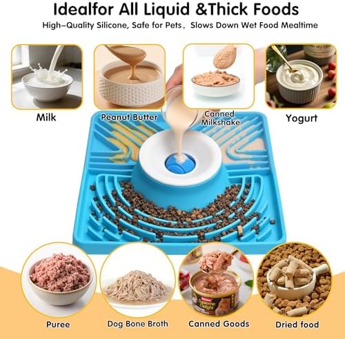Slow Feeder Dog Bowls & Lick Mat for Liquid and Thick Treat, Upgraded Anti-Slip Dog Lick Bowl with Interactive Rolling Ball, 6/7 Cup Yogurt Pup Licking Toy for Large Medium Small Dogs and Cats, Blue - Image 3