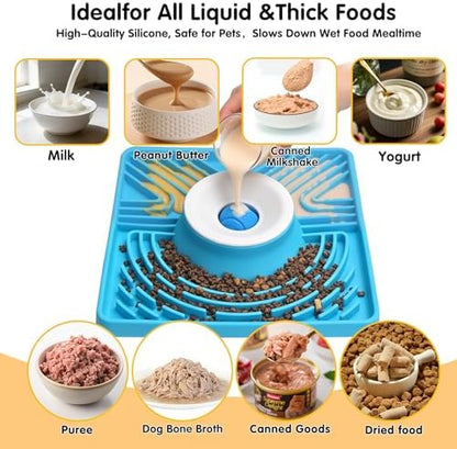 Slow Feeder Dog Bowls & Lick Mat for Liquid and Thick Treat, Upgraded Anti-Slip Dog Lick Bowl with Interactive Rolling Ball, 6/7 Cup Yogurt Pup Licking Toy for Large Medium Small Dogs and Cats, Blue - Image 3