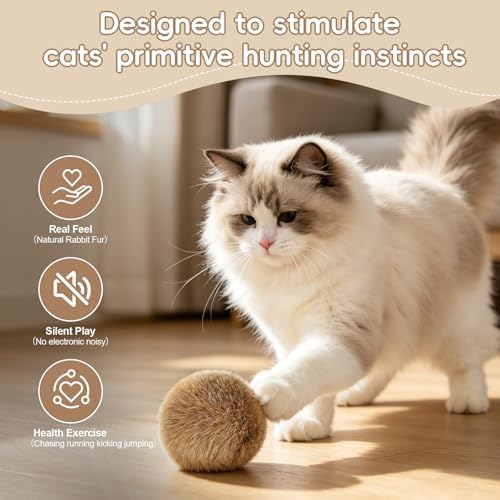 3 Pcs Rabbit Fur Catnip Balls for Cats, Interactive Pet Toys with Natural Catnip, in Large Furry Washable, for Hunting Instinct Play, Foster Emotional Connect, Pet Supplies for Indoor Cats - Image 2