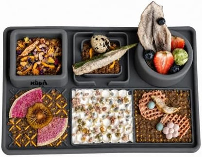 Snack Board Slow Feeder for Dogs – Large Enrichment Feeding Board with Mini Bowls & Flat Sections, Perfect for Treats & Meals | Kubi Pets (Gray) by KubiPets