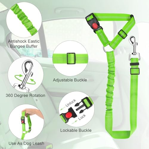 BWOGUE Dog Seat Belt for Car, Reflective Headrest Restraint Bungee Lead - Image 4