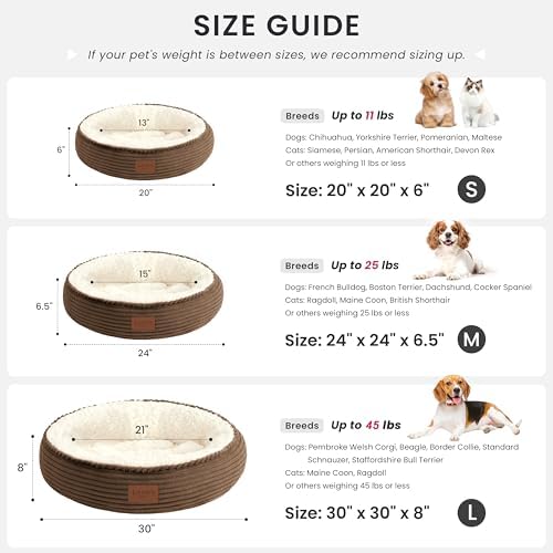 Love's cabin Round Donut Cat and Dog Cushion Bed, 20in Pet Bed for Cats or Small Dogs, Anti-Slip & Water-Resistant Bottom, Super Soft Durable Fabric Pet beds, Washable Luxury Cat Dog Bed Brown Stripe - Image 4