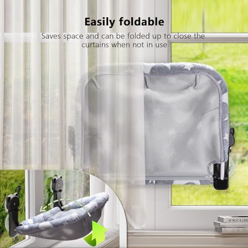 JUNSPOW Cat Window Perch Cordless, Glow in The Dark & Stable Cat Beds- Breathable Window Hammock for Overlooking, Sunbathing and Climbing - Maximum Hold Up to 40lb(Grey+Cream) - Image 5