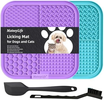 MateeyLife 2PCS Large Lick Mat for Dogs and Cats, Licking Mats for Dog Anxiety Relief, Cat Peanut Butter Lick Pad for Boredom Reducer, Dog Treat Mat Perfect for Bathing Grooming Purple&Light Blue by MateeyLife