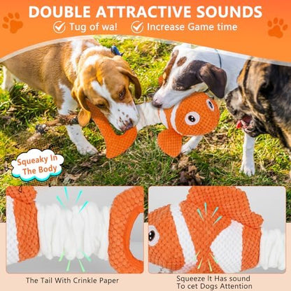 Squeaky Clownfish Dog Toy, Plush Crinkle Tug Toy with Handle - Image 7