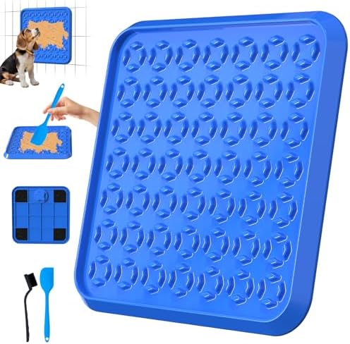 Pet Lick Mat, Lick Mat for Dogs Slow Feeder, Dog Crate Lick Pads, Dog Crate Accessories, Boredom Relief Licking Pad, Fit for Peanut Butter, Treats Yogurt, Bolognese (Blue) by REDDOUDOU