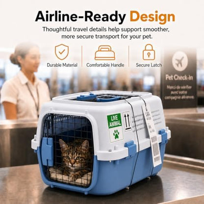 23" Airline Approved Cat Carrier Hard Shell, Dual-Entry Pet Carrier with Top & Front Doors, Detachable Food Bowl & Secure Lock, Breathable Dog Carrier for Cats & Small Dogs Up to 22 lbs - Blue - Image 6