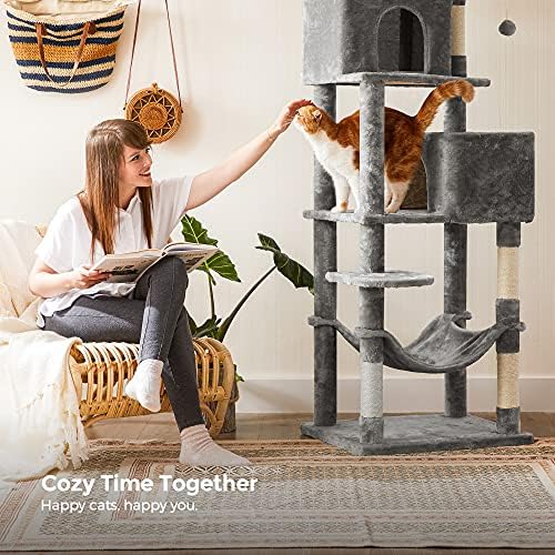 Feandrea Cat Tree, 73.2-Inch Cat Tower, Multi-Level Condo, Light Gray - Image 4