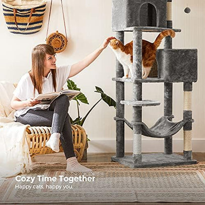 Feandrea Cat Tree, 73.2-Inch Cat Tower, Multi-Level Condo, Light Gray - Image 4