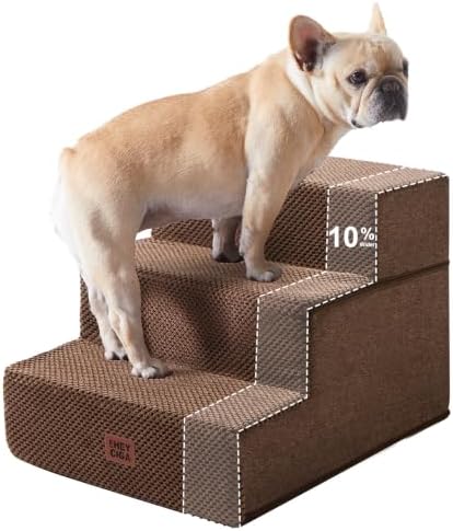 EHEYCIGA Dog Stairs 13.5" H, 3-Step Extra Wide Dog Steps, Brown by EHEYCIGA