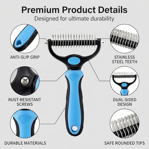 2-in-1 Deshedding Dog Brush for Shedding, Undercoat Rake for Dogs with Long or Short Hair, Furminator for Cats Alternative, Pet Pro Grooming Tool Kit Blue & Pink, Dog Brush for Short Haired Dogs Too - Image 2