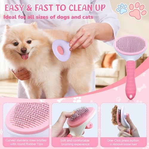 Dog Brush & Grooming Kit – 9-Piece Pet Brush & Deshedding Set for Shedding, Bathing, Trimming & Nail Care | Grooming Tools for Dogs & Cats, Includes Comb, Nail Clipper, Scissors, Slicker Brush (Pink) - Image 4