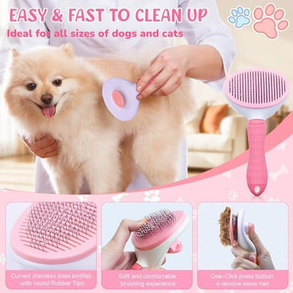 Dog Brush & Grooming Kit – 9-Piece Pet Brush & Deshedding Set for Shedding, Bathing, Trimming & Nail Care | Grooming Tools for Dogs & Cats, Includes Comb, Nail Clipper, Scissors, Slicker Brush (Pink) - Image 4