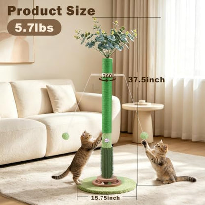 37.5'' Tall Cat Scratching Post,Cat Toys,Scratcher Tree for Indoor - Image 2