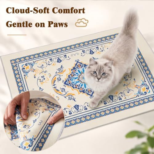Bienbee Cat Litter Mat, 2PCS 33"x22" Machine Washable Litters Box Mats Non-Slip &Waterproof Cat Litters Trapping Mats Easy to Clean Mat for Litter Box Less Waste Protects Floors Blue and Gold L - Image 5