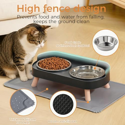 LoeJan Elevated Cat Bowls Set - Raised Cat Food and Water Bowl Set with Non Slip Stand - Pet Feeding Station with 2 Stainless Steel Bowls with Splash Proof Guard - Image 3