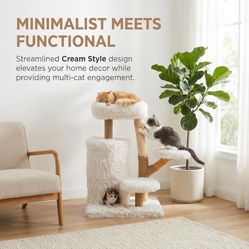 35" Multi-Level Cat Tree with Durable Sisal-Wrapped Posts, Dual Enclosed Condos, Cushioned Perches, and Removable Plush Cover,White - Image 3