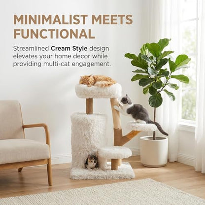 35" Multi-Level Cat Tree with Durable Sisal-Wrapped Posts, Dual Enclosed Condos, Cushioned Perches, and Removable Plush Cover,White - Image 3