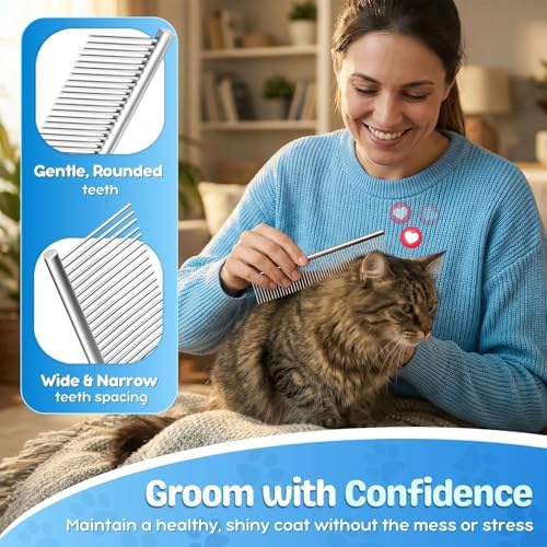 Flexzion Dog Comb, Stainless Steel Grooming Tool, 7 Inch, 40mm Teeth - Image 2