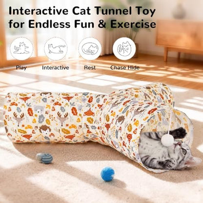 Tempcore Cat Tunnel, 3-Way Collapsible Toy, Large Size Beige Deer - Image 4