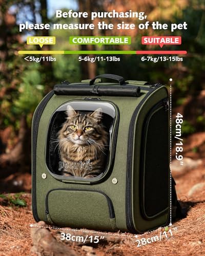 Pecute Cat Backpack Carrier,Large Space Cat Bubble Backpack,Ergonomic,Green - Image 2