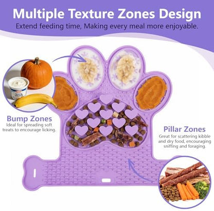 Dog Lick Mat with Suction Cups, Slow Feeder & Enrichment Mat for Dogs & Cats, Silicone Feeding Mat for Wet & Dry Food, Anxiety Relief, Mess-Free Foldable Pocket Design, Purple - Image 2