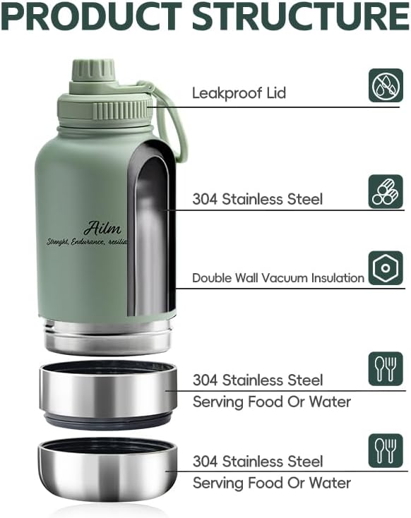 Travel Pet Feeder, 3-in-1 Food and Water Bottle Dispenser (Sage)