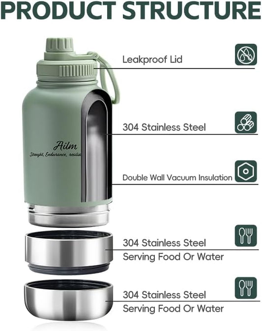 Travel Pet Feeder, 3-in-1 Food and Water Bottle Dispenser (Sage)