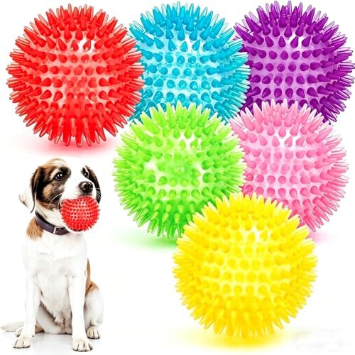 Squeaky Dog Toys Balls, 6 Pack 2.5" Spiky Dog Balls, Durable Puppy Chew Toys for Teething, Interactive Fetch Dog Toy Balls for Small Dogs by CGBD