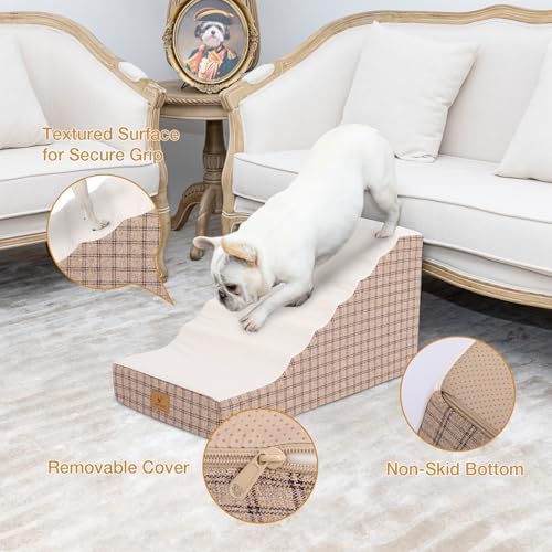 Pets Ramp for High Beds, Small Dogs & Senior Cats - Non-Slip Texture & Machine Washable Cover - Supportive Foam for Joint Comfort, Easy Climb for Couch, Sofa, Furniture (Tan) - Image 2