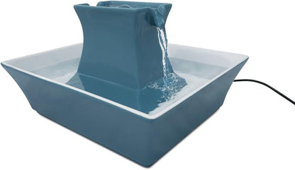PetSafe Drinkwell Pagoda Fountain - Hygienic Ceramic Continuous Flowing Fountain - Elevated Upper Bowl & Double Free-Falling Stream Design - Minimalist Pet Hydration Station - 70 oz Capacity