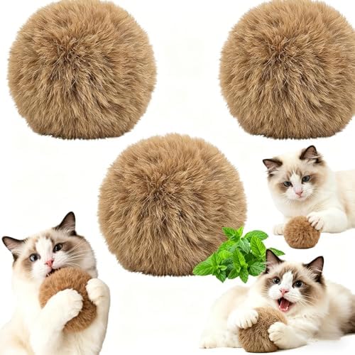 Rabbit Fur Ball Cat Toy, Soft Plush Catnip Cat Toys for Indoor Cats, Durable Kitten Chew Toys for Biting, Natural Fur Cat Toys for All Breeds of Cats(3PCS) by Unknown